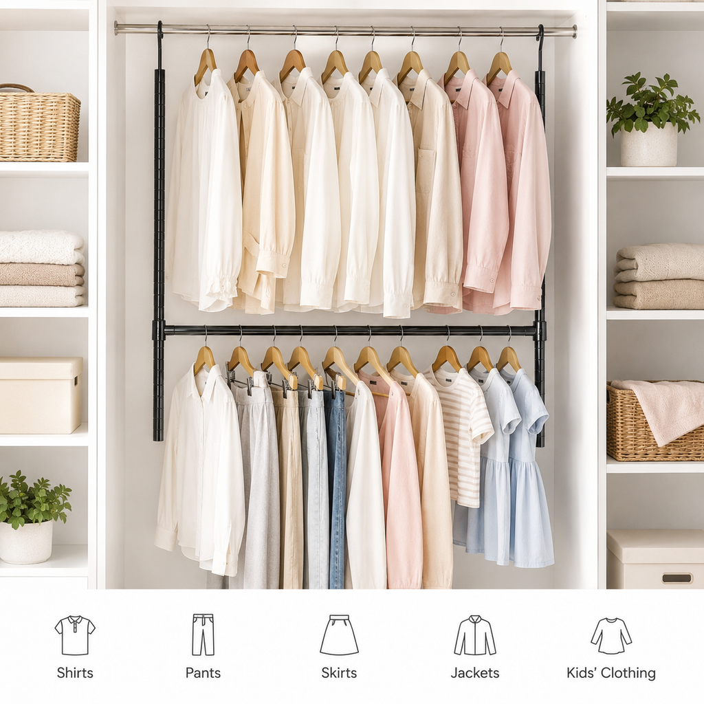 SimpleHouseware Adjustable Closet Hanging Rod, White