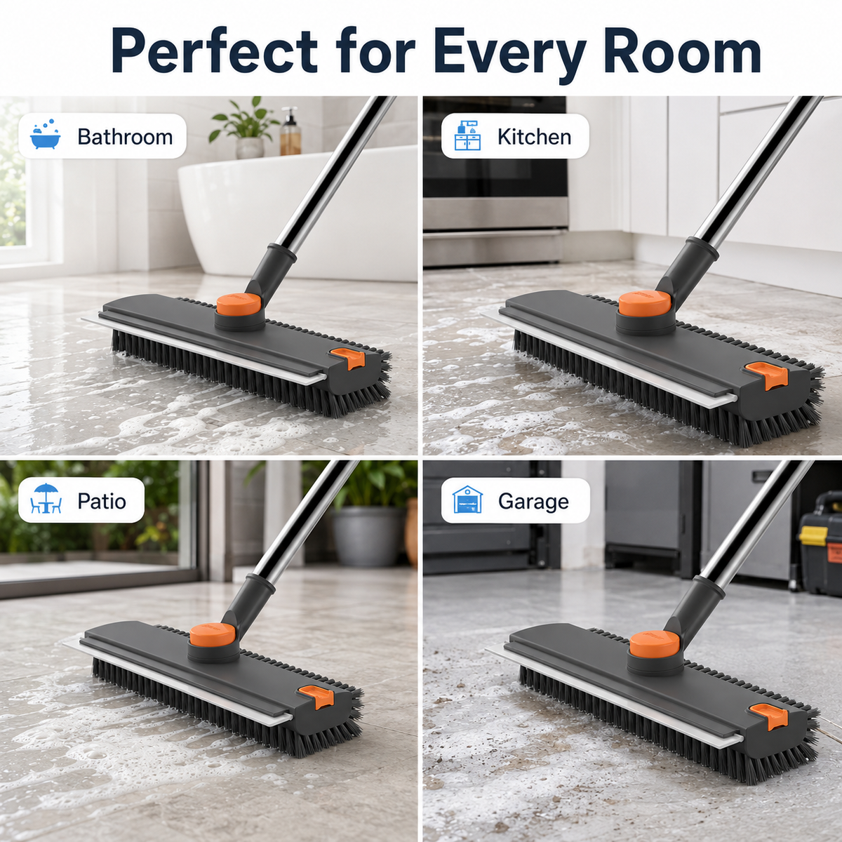 4-in-1 Floor Scrub Brush with Squeegee