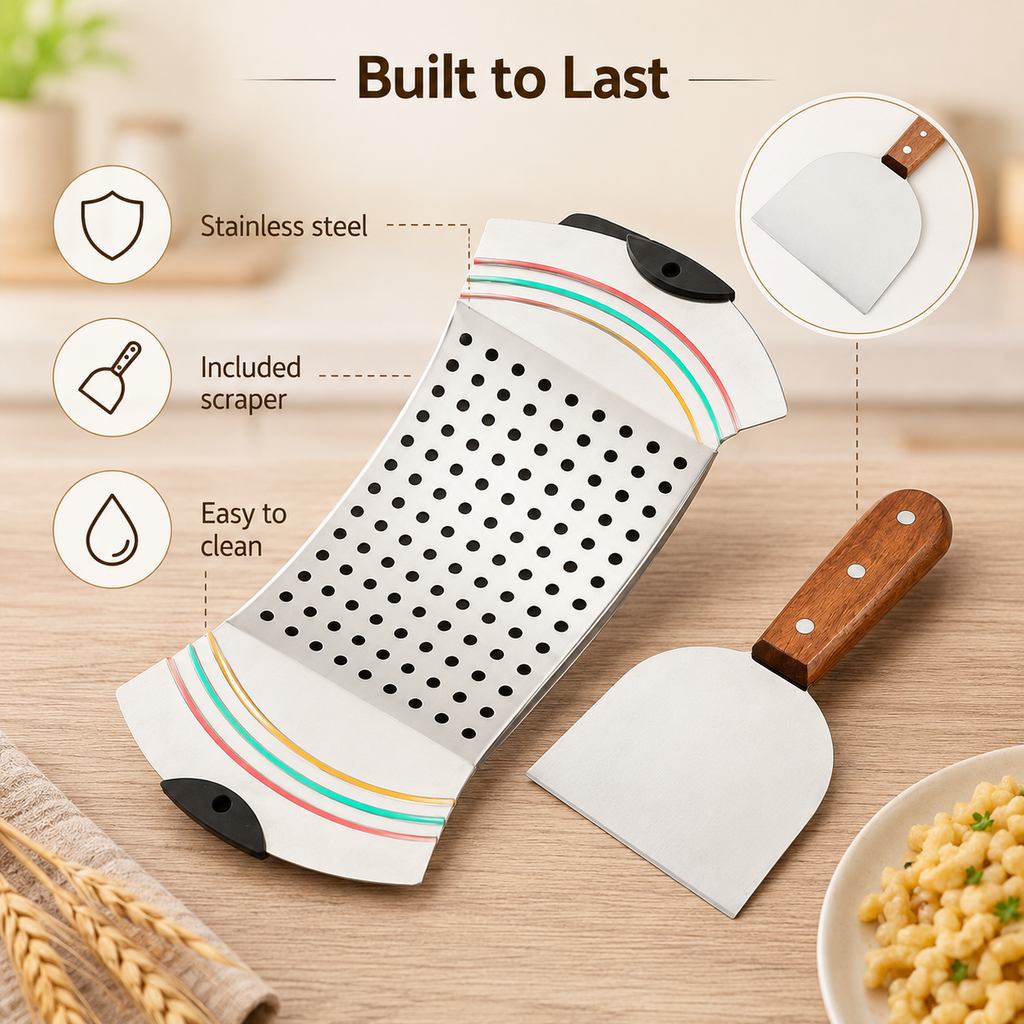 Stainless Steel Spaetzle Maker with Scraper – Adjustable Pot Noodle &amp; Dumpling Maker