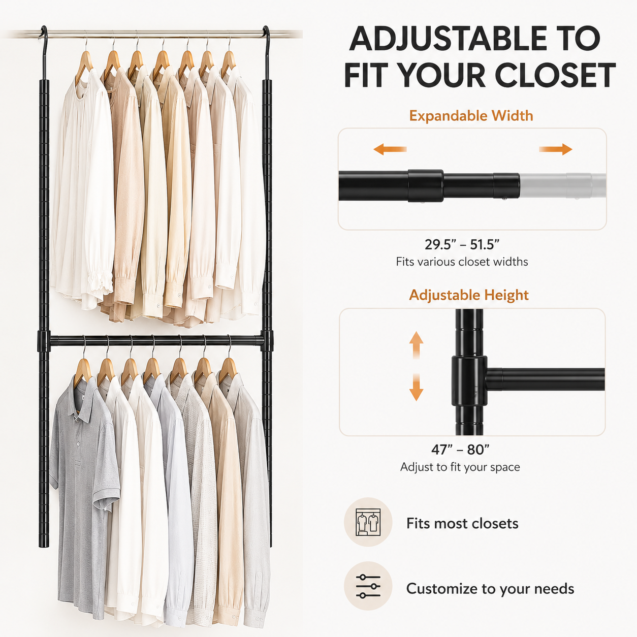 SimpleHouseware Adjustable Closet Hanging Rod, White