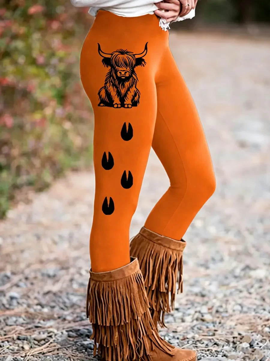 Women's Vintage Western Highland Cow Print Leggings