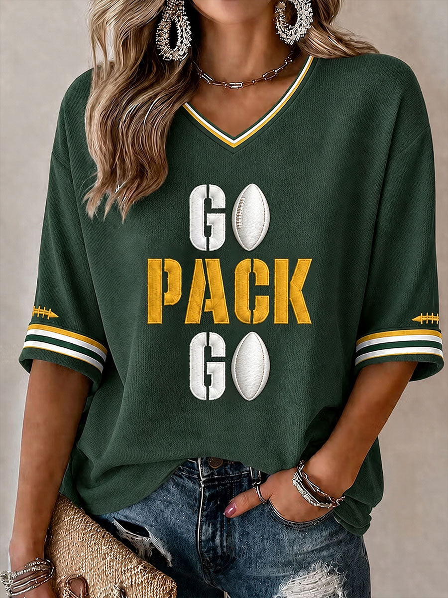 Women's American football V-Neck Three-quarter sleeve T-shirt