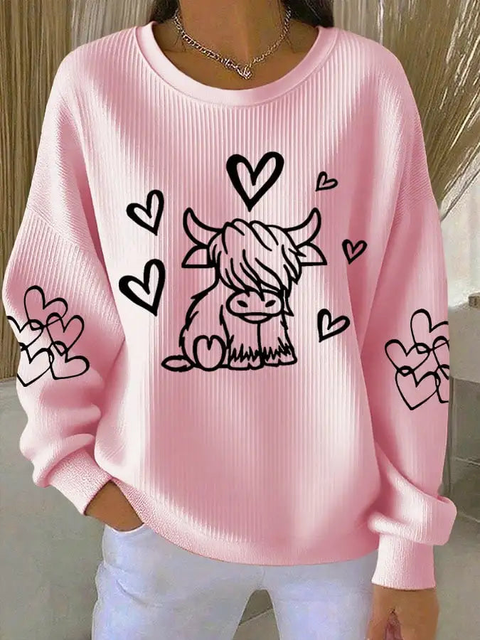 Women'S Highland Cow Printed Casual Sweatshirt
