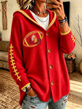 Women'S Football Print Long Sleeved Cardigan