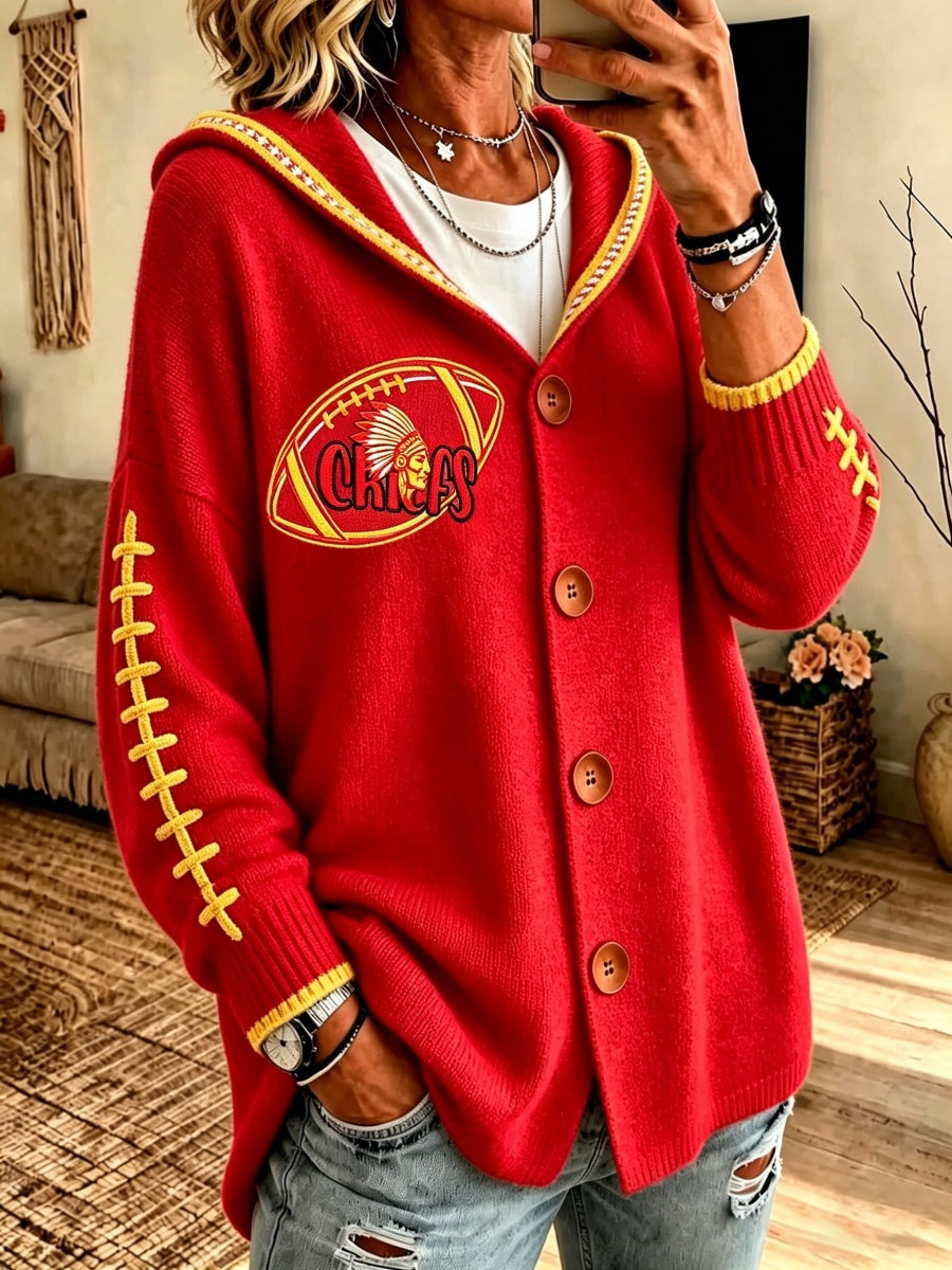 Women'S Football Print Long Sleeved Cardigan