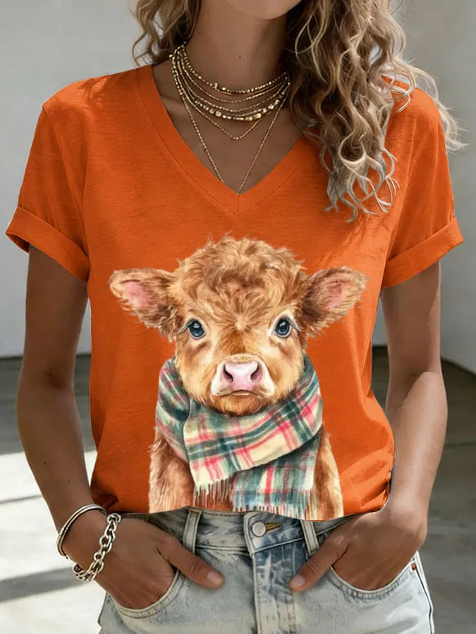 Women's Cute Highland Cow Print Casual T-shirt