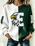 Women's football fan waffle long sleeved round neck sports shirt