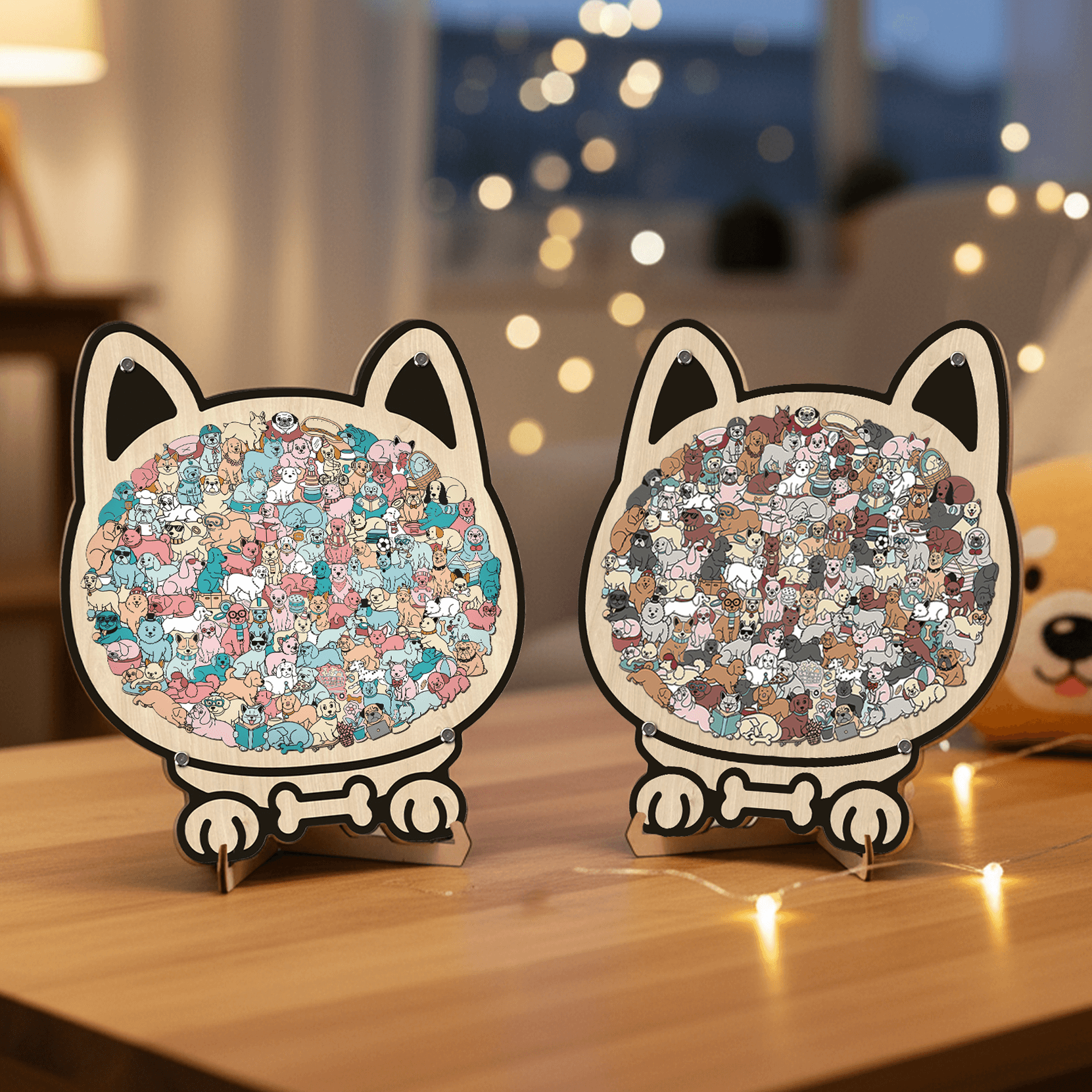 Morandi-Colored Lovely Dog Shaped Wooden Jigsaw Puzzle