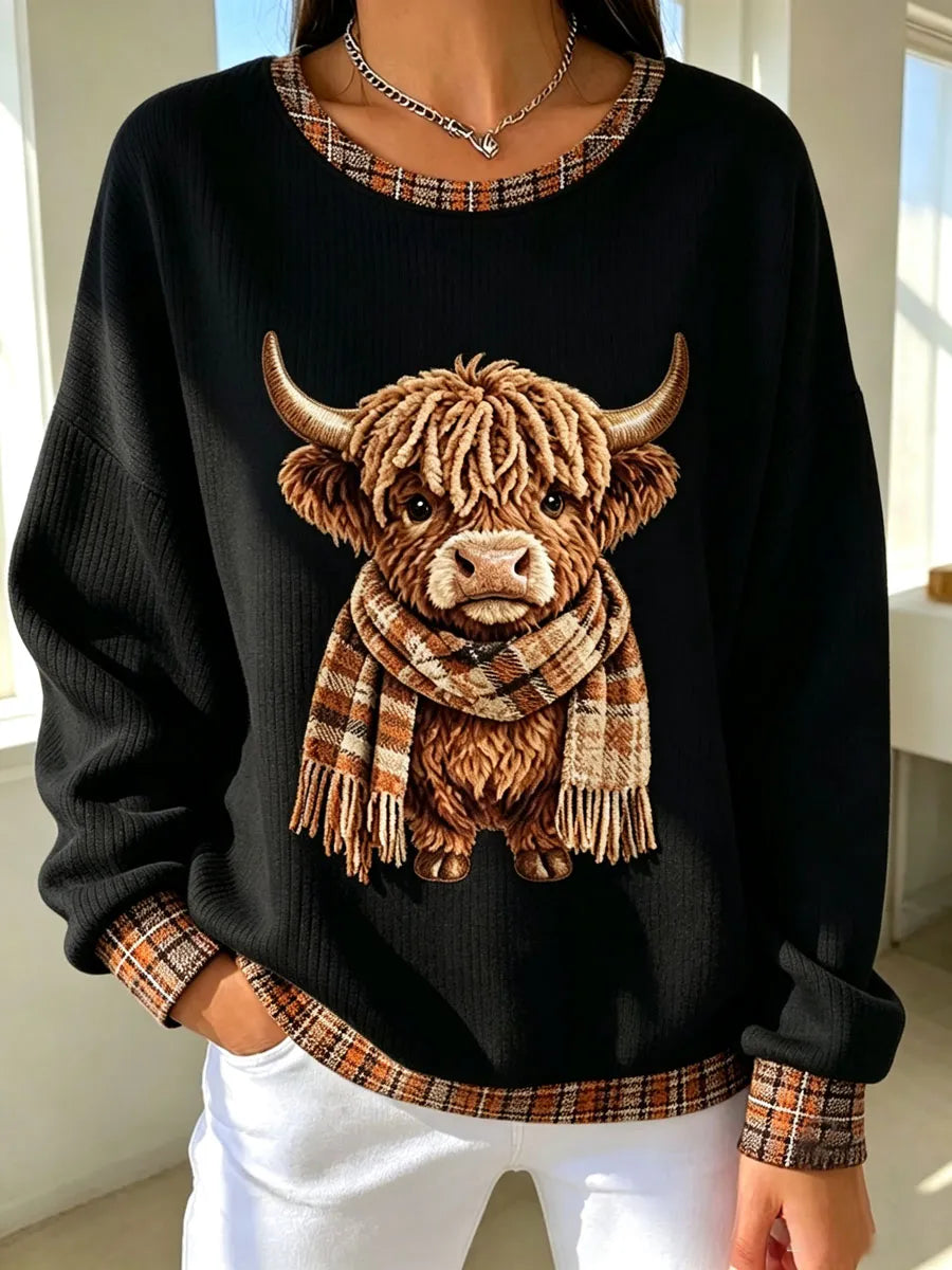 Ladies' Highland Cow Casual Long Sleeve Top