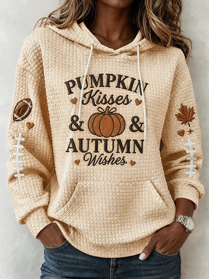 Women'S Pumpkin Kisses & Autumn Wishes Football Hoodie