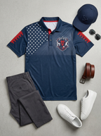 Men's Houston Texans Football Bull Logo American Flag Printed Polo Shirt