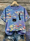 Ladies' Art Oil Painting Cat Printed Casual T-Shirt