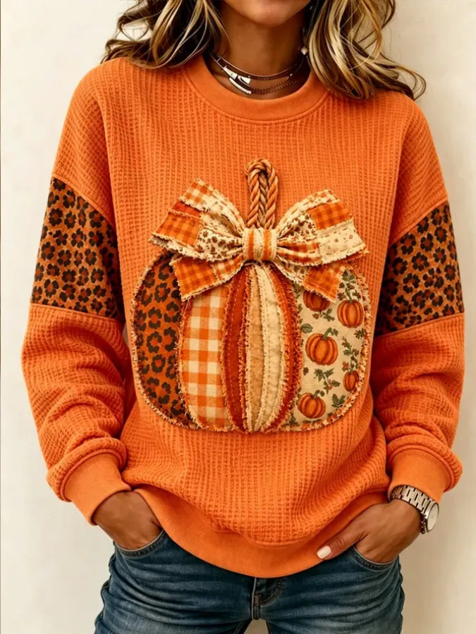 Women Pumpkin Pattern Crew Neck Casual Spring/Fall Long Sleeve Sweatshirt