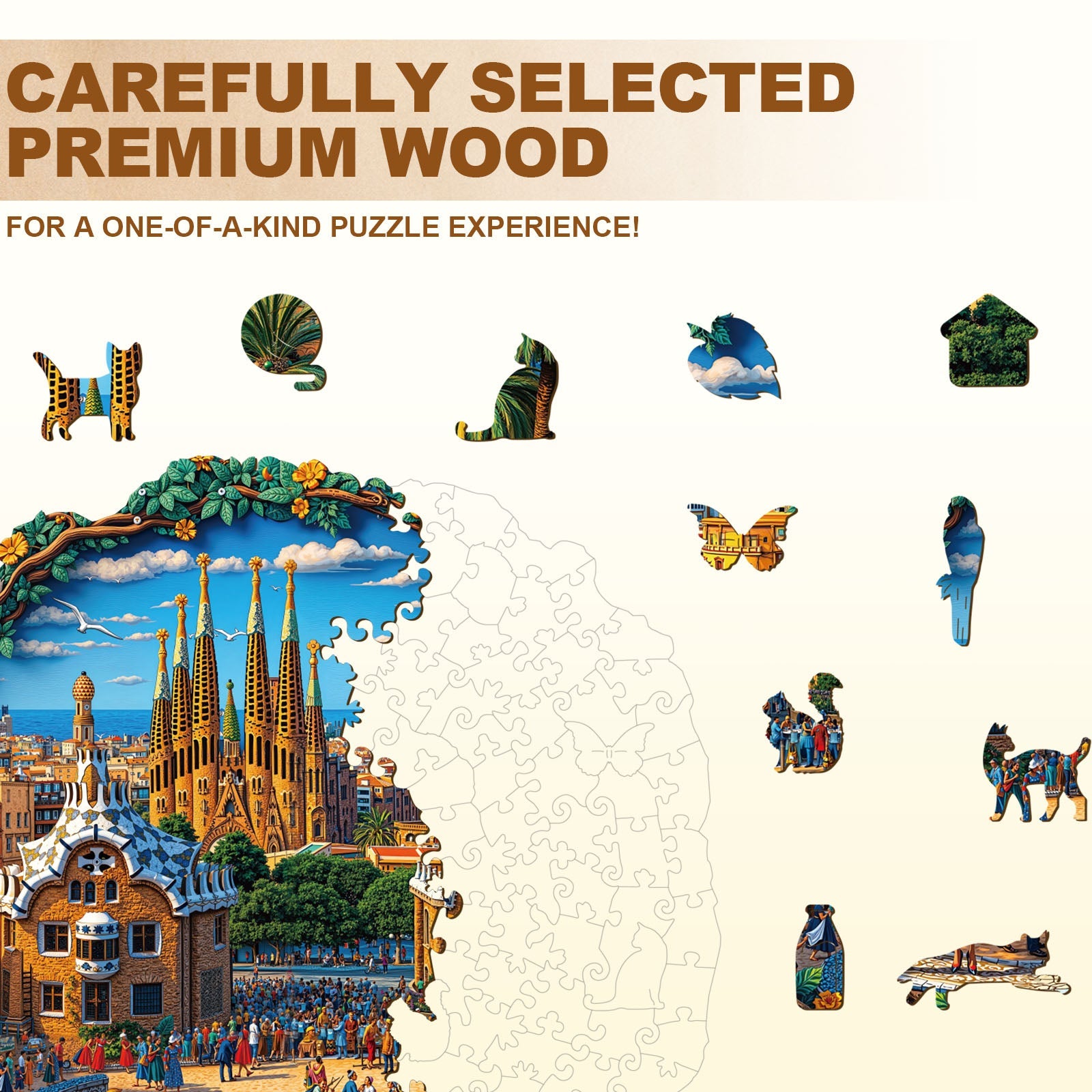 Barcelona Plaza Wooden Jigsaw Puzzle
