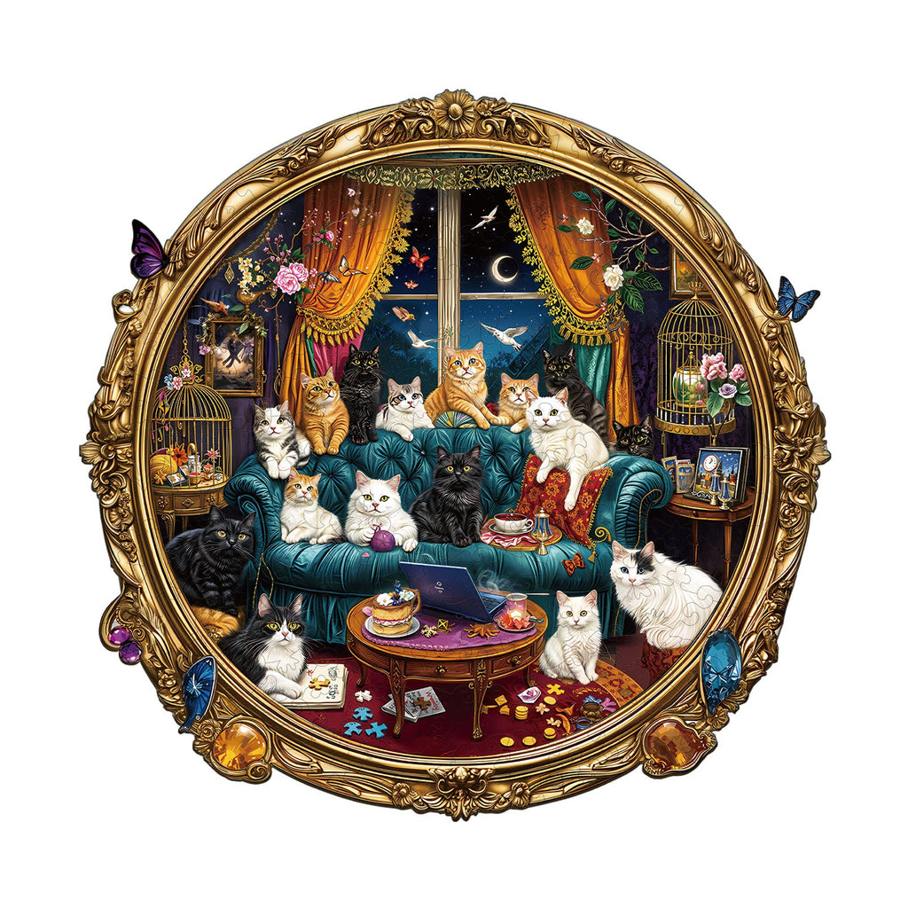 Cat Party Night Wooden Jigsaw Puzzle