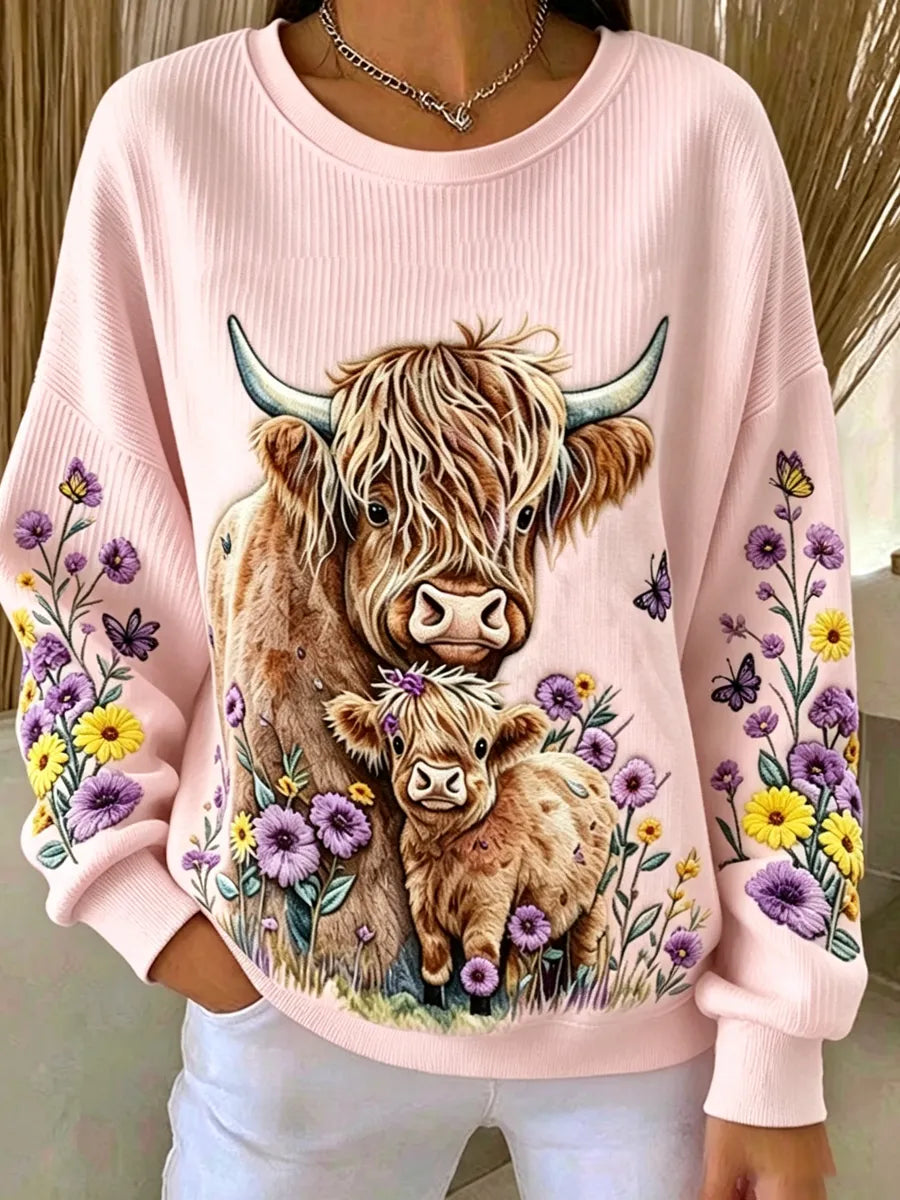 Women'S Highland Cow Flower Printed Top