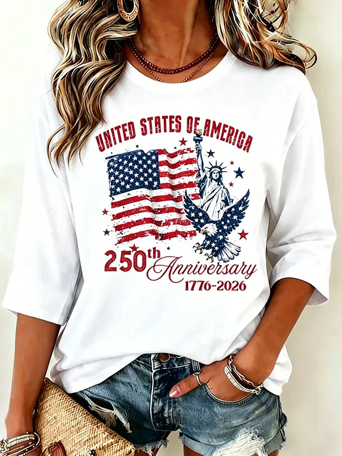 Women's Anniversary 1776-2026 Eagle Statue Of Liberty Tie Dye Tee