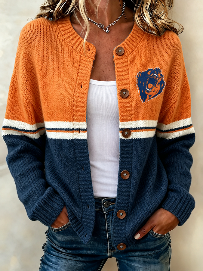 Women'S Casual Football Print Knitted Cardigan Top