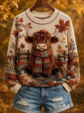Women'S Fall Highland Cow Print Casual Sweatshirt