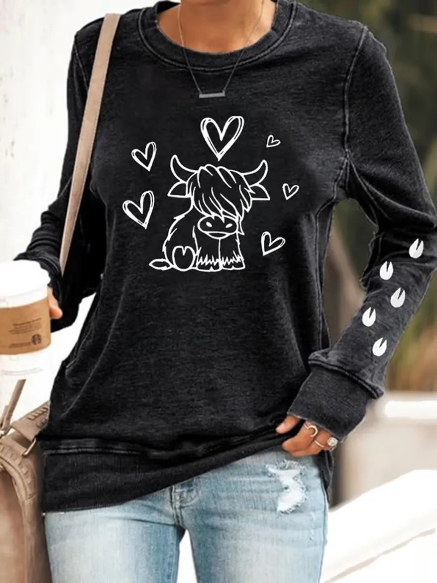 Women's Casual Highland Cow Print Short Sleeve T-Shirt