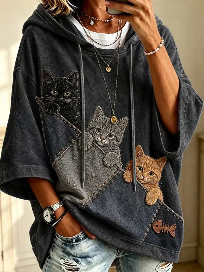 Women'S Cat Printed Hoodie