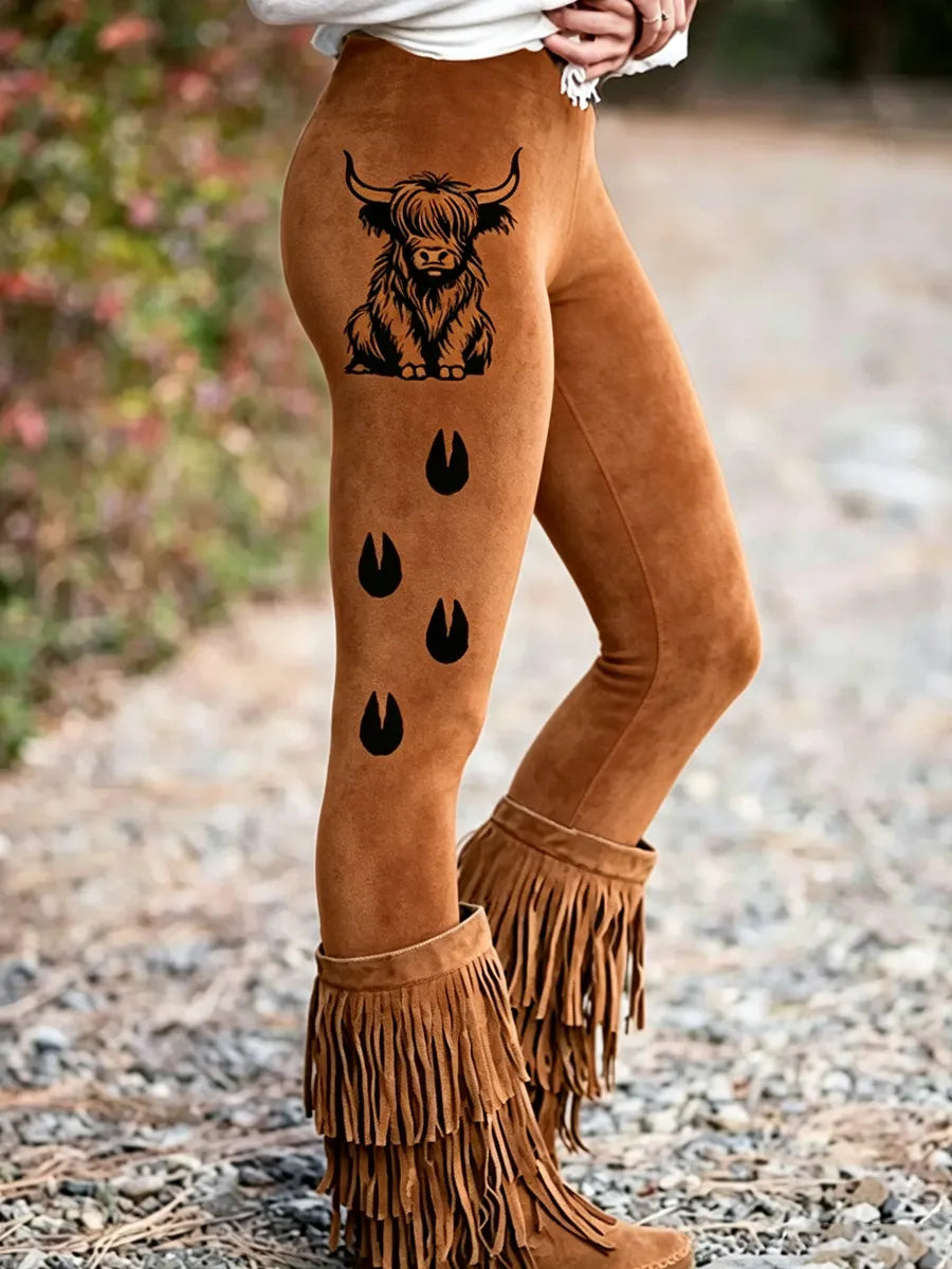Women's Vintage Western Highland Cow Print Leggings
