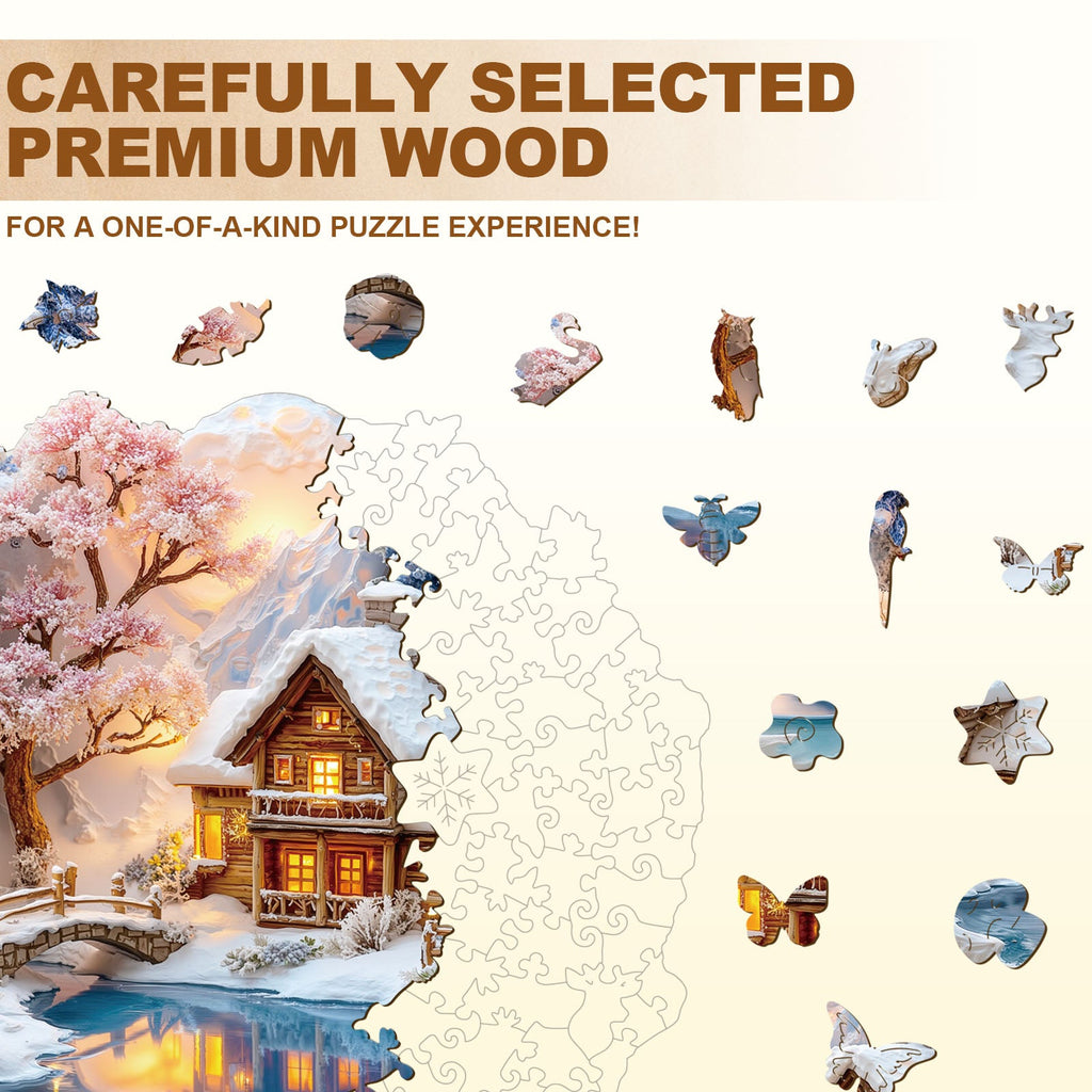 Snow scene on the lake Wooden Jigsaw Puzzle