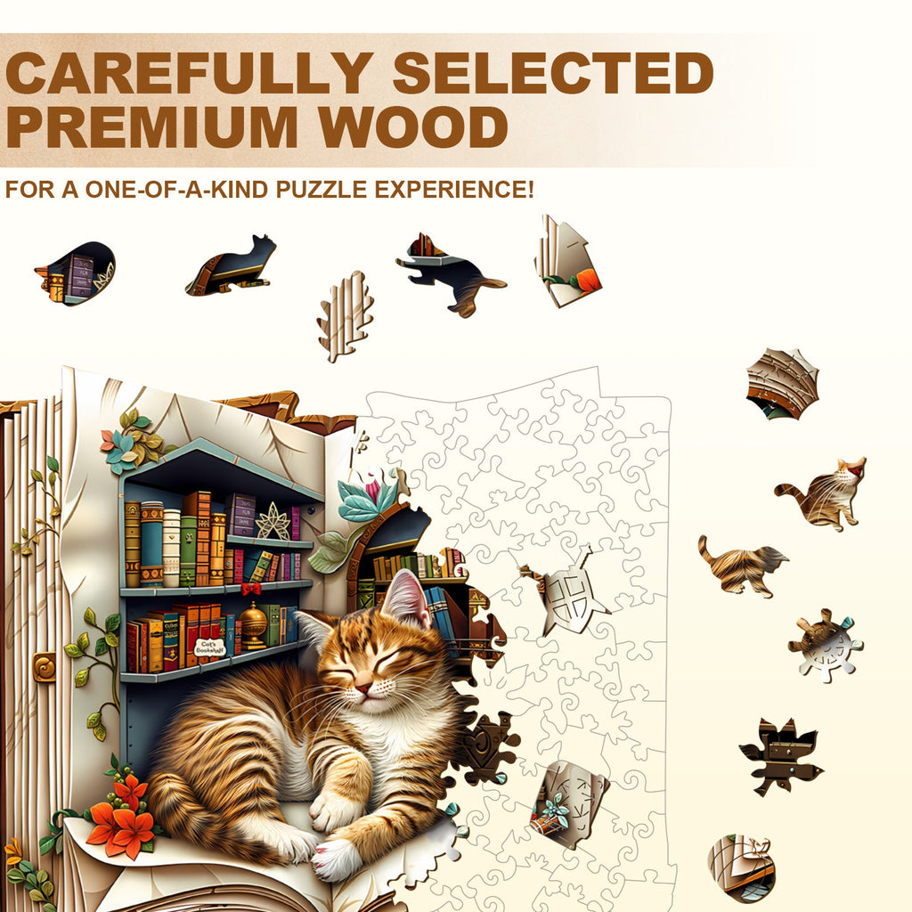 Cat in the book Wooden Jigsaw Puzzle