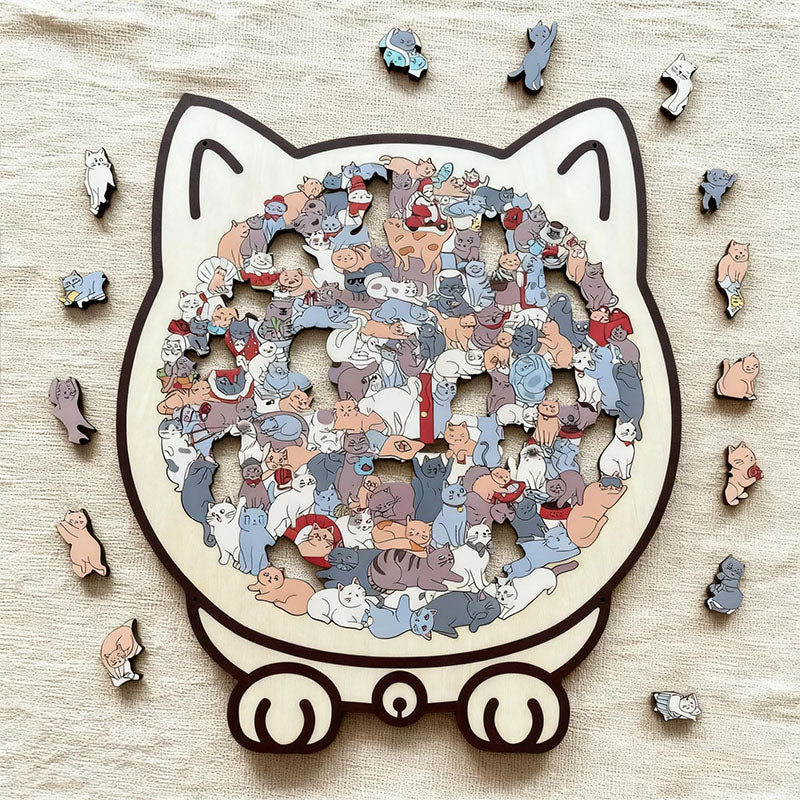 Morandi-Colored Cat/Dog Shaped Wooden Jigsaw Puzzle