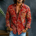Men's Hippie Retro Abstract Tie Dye Art Print Linen Shirt