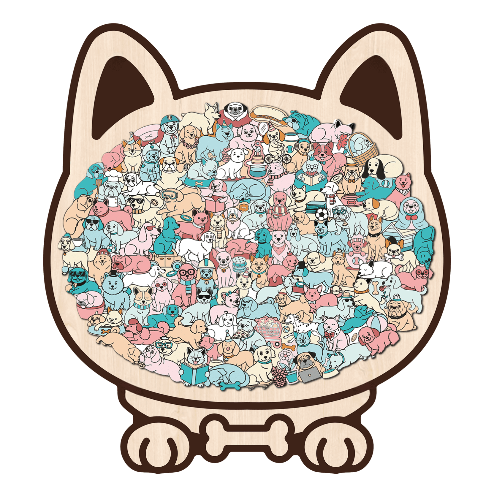 Morandi-Colored Cute Dog Shaped Wooden Jigsaw Puzzle