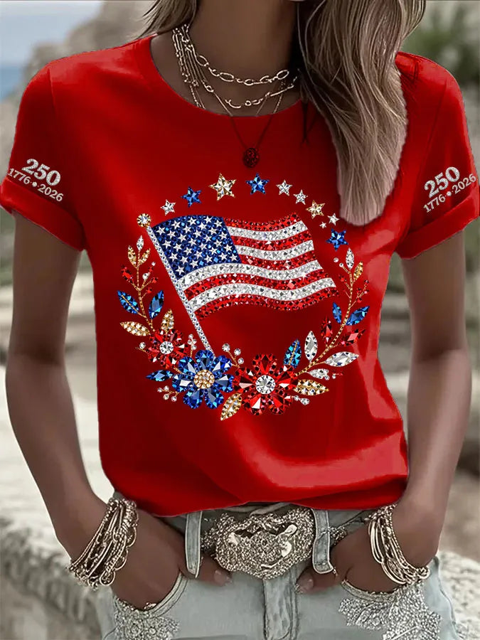 Women'S  America Flag Printed Casual T-Shirt