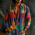 Men's Colorful Artistic Piano Key Pattern Patchwork Print Casual Long Sleeve Linen Shirt