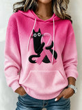Women's Pink Cute Cat Gradient Print Sweatshirt