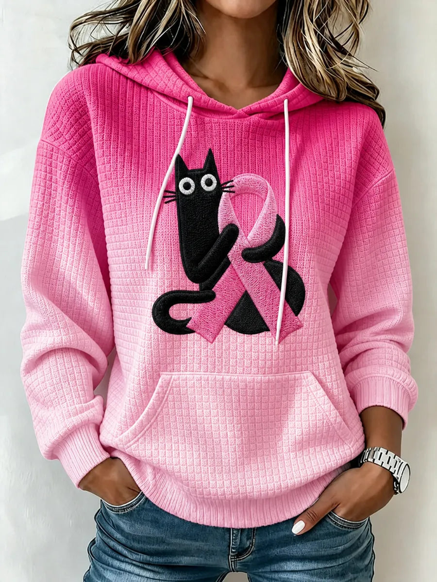 Women's Pink Cute Cat Gradient Print Sweatshirt