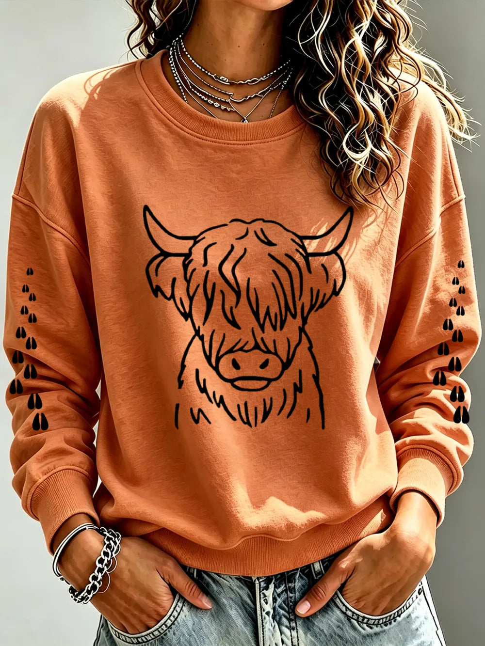 Women'S Cute Highland Cow Printed Sweatshirt