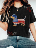 Women's Lovely Dachshund Rhinestone Pattern T-Shirt