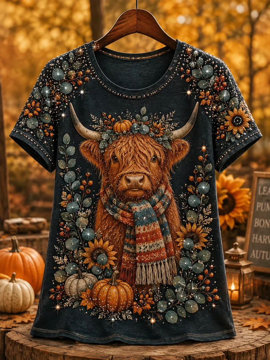 Women'S Healing Highland Cow Round Neck Top
