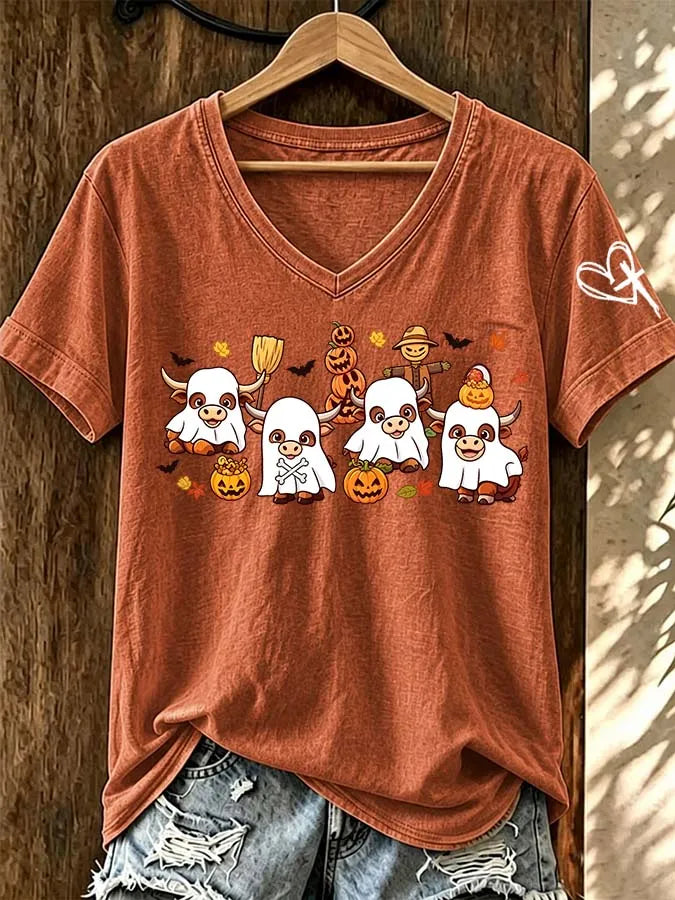 Women'S Western Style Highland Cow Cross Printed Top