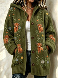 Women's Comfortable Highland Cow Flower Printed Knitted Cardigan