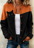 Women's Autumn Cat Pumpkin Flower Print Cardigan