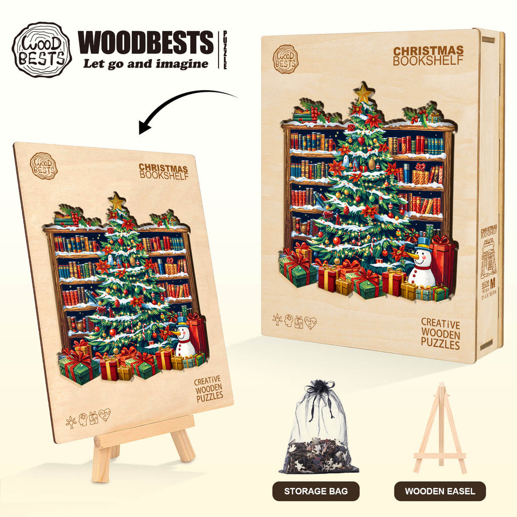 Christmas bookshelf Wooden Jigsaw Puzzle