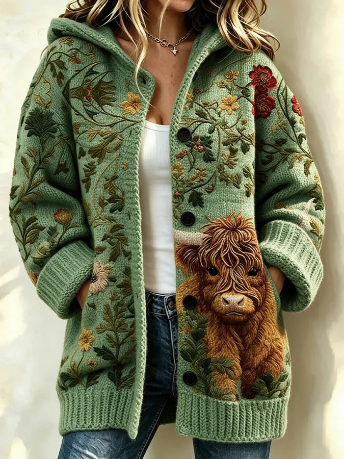 Women'S Highland Cattle Print Casual Cardigan