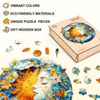 Moon sun and girl Wooden Jigsaw Puzzle