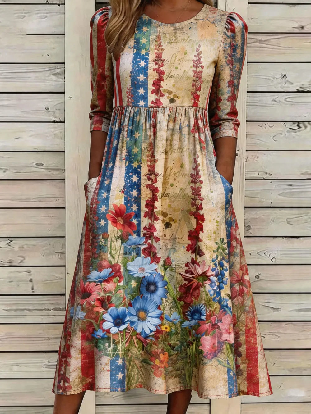 Women'S Flag Floral Printed Casual Dress