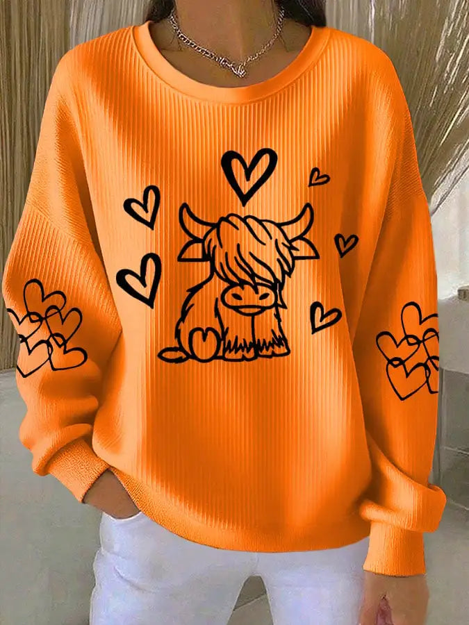 Women'S Highland Cow Printed Casual Sweatshirt