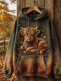 Women'S Highland Cow Printed Casual Hoodie