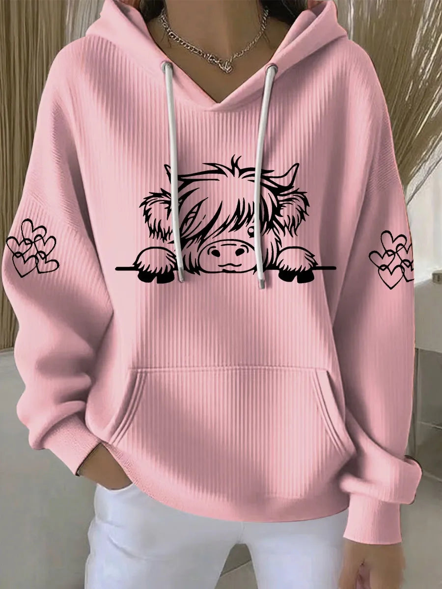 Women's Highland Cow Print Casual Hoodie