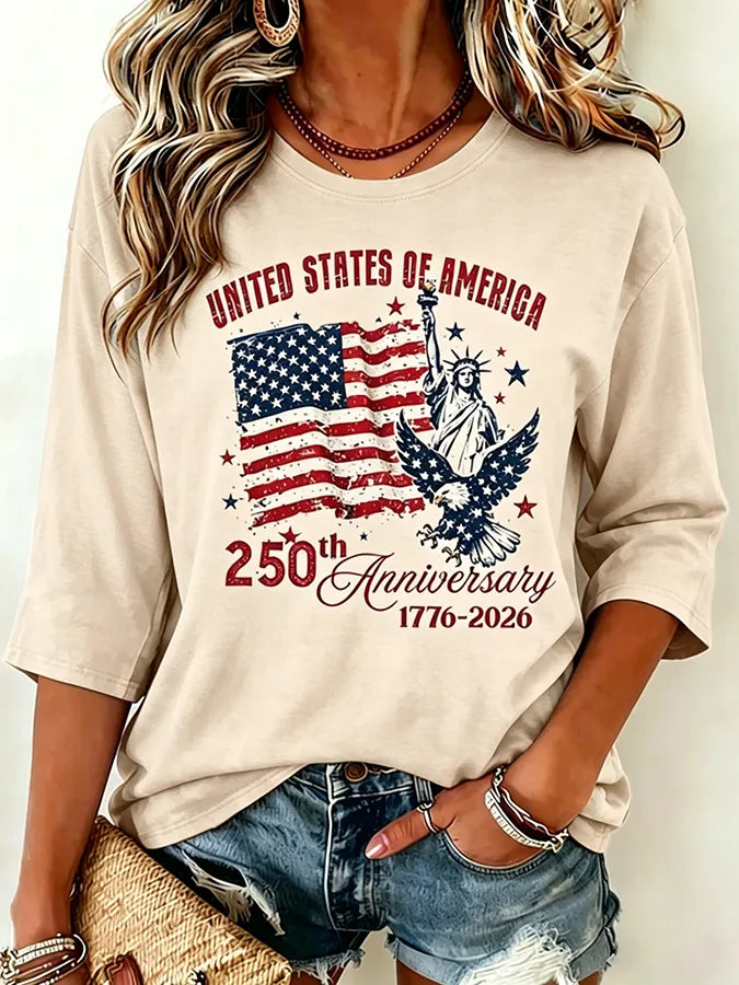Women's Anniversary 1776-2026 Eagle Statue Of Liberty Tie Dye Tee