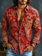 Men's Hippie Retro Abstract Tie Dye Art Print Linen Shirt